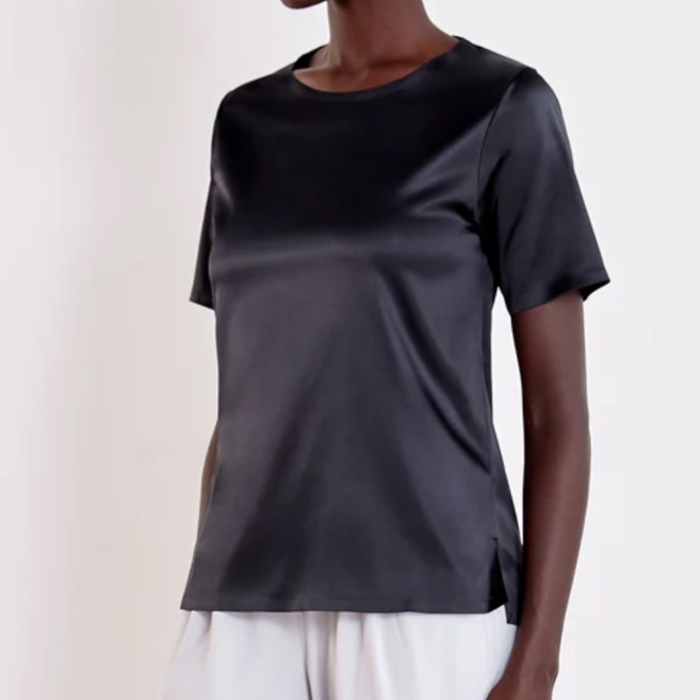 ADAY First Class Satin T-Shirt Top Black Small K